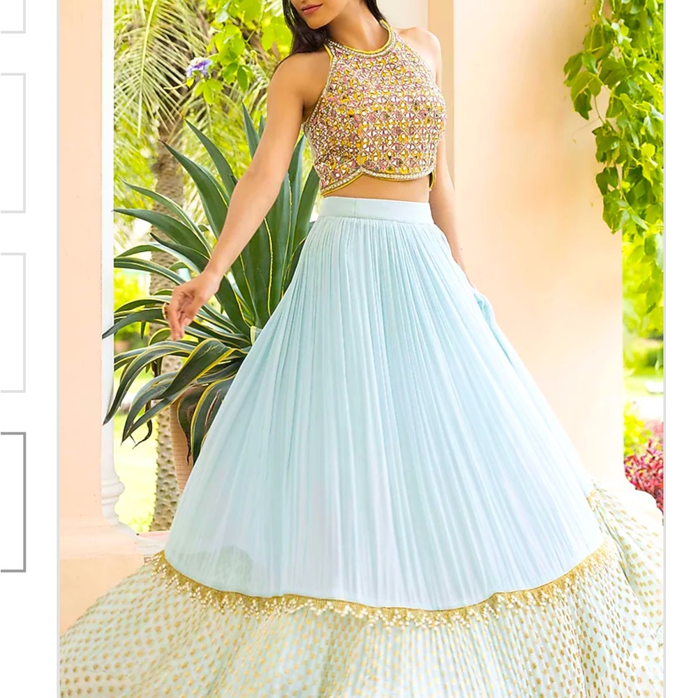 Pernia’s Pop Up Shop - icy blue with mirror work lehenga